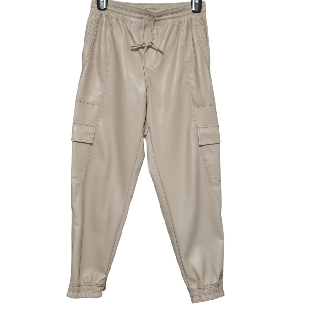 Mélissa Nepton Milena Faux Leather Jogger Pants Beige Cargo Style Size Medium